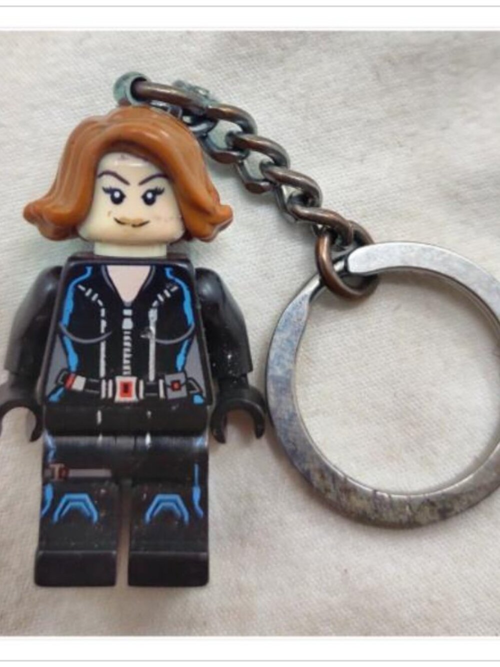 Lego Marvel Avengers Black Widow Minifigure Keychain Toy Figure Black Blue Suit